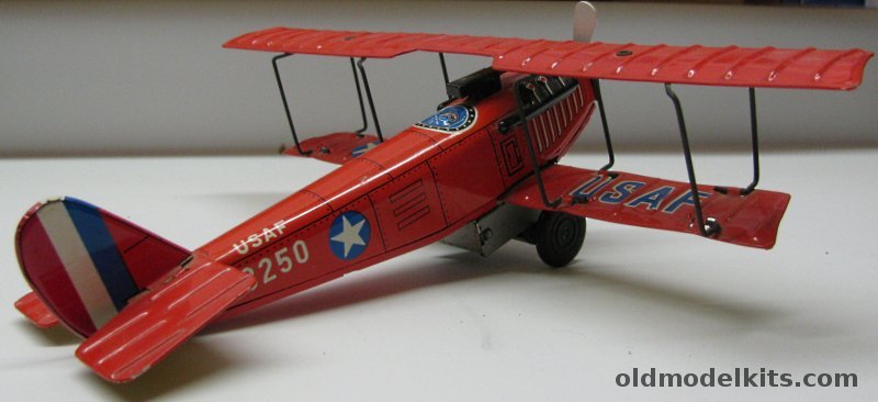 Haji 1/48 1950s USAF Biplane - Tin Lithographed Friction Powered Toy with Rotating Propeller plastic model kit